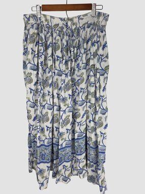 Vintage ORVIS Floral Maxi Skirt Blue White Botanical Boho Cotton Gauze EUC Large
